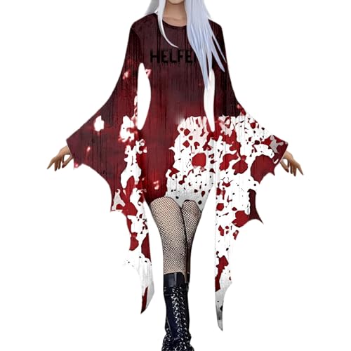Duohropke Halloween Kostüm Damen Gothic Kleid Steampunk Fliegenärmeln Minikleid Cosplay Outfit Faschingskostüme Vampir Hexenkostüm Unregelmäßig Party Kleider Karneval Cocktailkleider von Duohropke