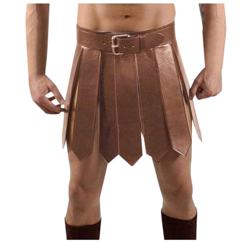 Duohropke Herren Gladiator Kostüm Lederrock Römischer Soldat Cosplay Outfit Set Schürze Gürtel PU-Leder Gladiator Kilt Rock Clubwear Rüstung von Duohropke