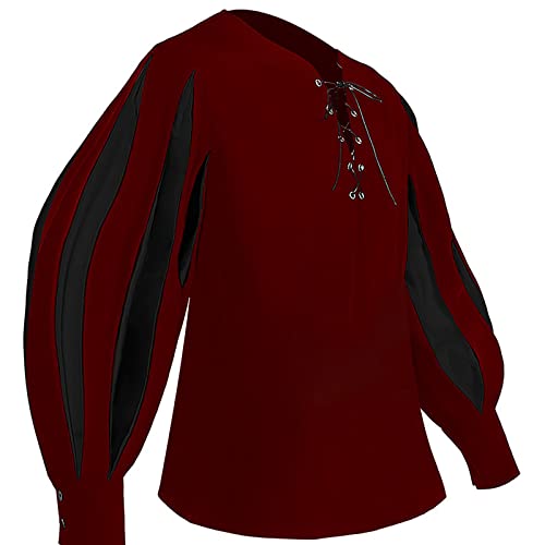 Duohropke Herren Retro Mittelalter Kostüm Hemd Langarm Viking Piraten Schnürhemd Halloween Kostüm Renaissance Viktorian Karneval Fasching Cosplay Tops von Duohropke