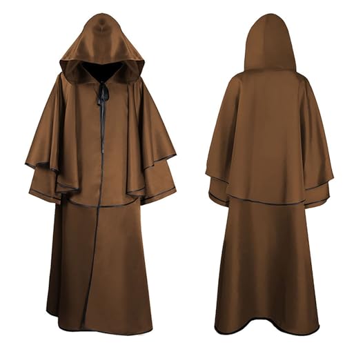 Duohropke Mittelalter Kleid Herren Mittelalter Renaissance Kleidung Damen Umhang mit Kapuze Priester Lang Robe Cosplay Kostüm Große Größen Halloween Karneval Kostüm Übergröße Poncho Cape von Duohropke