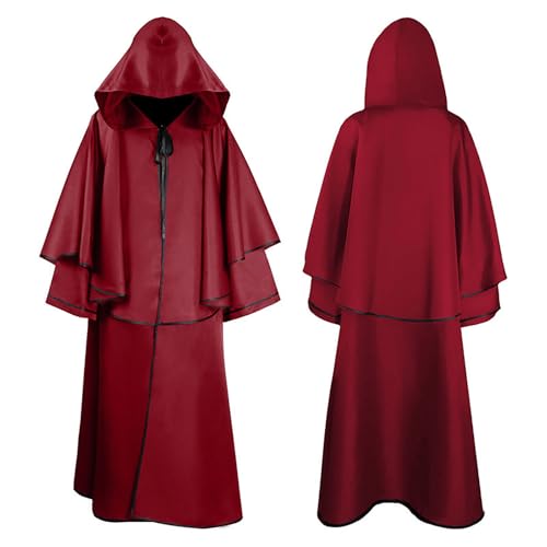 Duohropke Mittelalter Kleid Herren Mittelalter Renaissance Kleidung Damen Umhang mit Kapuze Priester Lang Robe Cosplay Kostüm Große Größen Halloween Karneval Kostüm Übergröße Poncho Cape von Duohropke