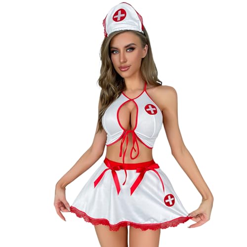 Duohropke Sexy Nurse Fancy Dress Kostüm Damen Dessous Naughty Krankenschwester Kostüm Hem Do Fancy Dress Party Outfit Krankenschwester Play Dressing Up Kostüm Complete Outfit Kleidung von Duohropke