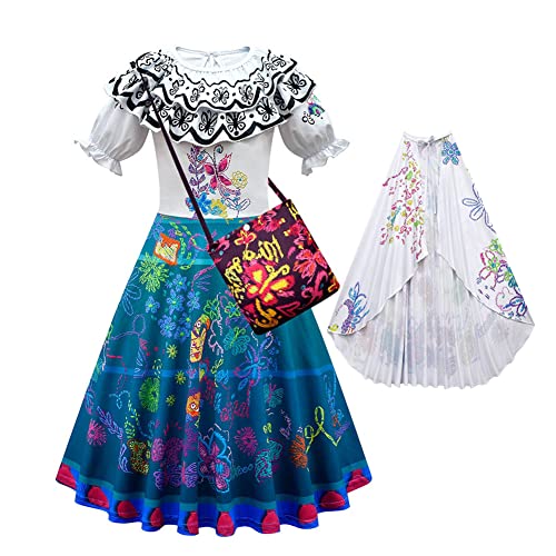 Duorola Mirabel Madrigal Cosplay Kostüm Prinzessin Kleid Stickerei Rock mit Tasche Anzug Halloween Karneval Verkleidung Outfits, Höhe 90CM-100CM von Duorola