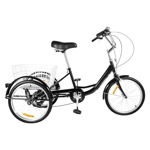 20 Zoll Dreirad für Erwachsene, 3 Räder Fahrrad 8 Gang mit Einkaufskorb, Tragfähigkeit 110kg, Ideal für Outdoor-Aktivitäten und Einkaufen (Schwarz) von Duoruameng