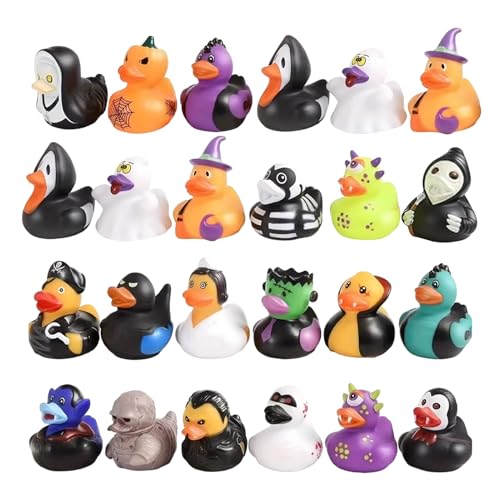 24PCS Halloween Gummi Enten, Ghost Goth Gummi Ente | Ghost Entenbadspielzeug | Quietschendes Entenbadspielzeug | Halloween Ducks Bulk | Tr-oc- oder Behandlungsfüller und Pa-RTY-Gefälligkeiten von Duqulle