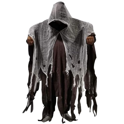 Duqulle Halloween-Kostüm für Erwachsene, männlicher Geist, Halloween-Kostüm für Erwachsene, weiblicher Geist,Atmungsaktives Spukhaus-Cosplay-Kostüm für | Gruseliger Hexenumhang mit Kapuze von Duqulle