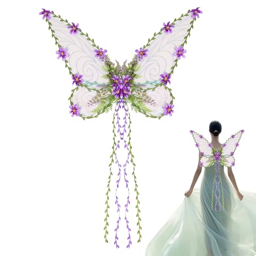 Feenflügel, Hübscher Schmetterlingsflügel Für Erwachsene Frauen, Funkelnde Flügel Mit Blume, Engelsflügelmädchen Kostüme, Halloween Party Cosplay, Bühnenpropie, Mädchenkostümzubehör von Duqulle