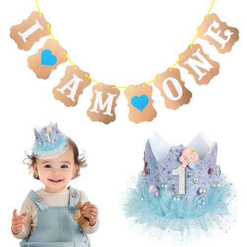Durdiiy Baby First Birthday Crown and Birthday Flag for Baby Girls, 1st Birthday Crown Hat Decorations Mermaid Ocean Birthday Girl Headband Photo Props Gift for Baby Shower Birthday Party Supplies (A) Durdiiy Baby First Birthday Crown and Birthday Flag for Baby Girls, 1st Birthday Crown Hat Decorations Mermaid Ocean Birthday Girl Headband Photo Props Gift for Baby Shower Birthday Party Supplies (A) von Durdiiy