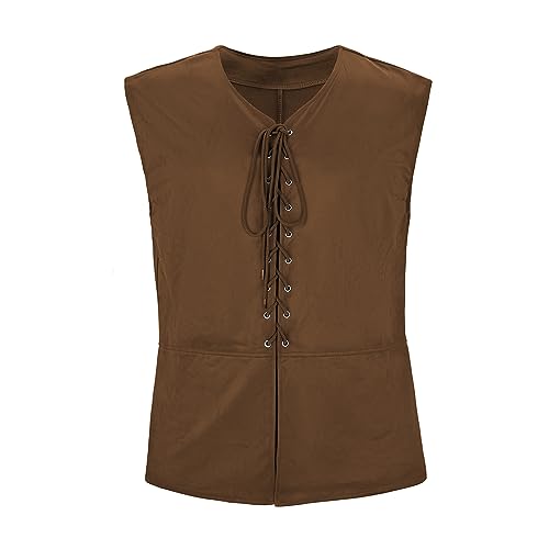 Durio Piratenweste für Herren, Renaissance-Kostüm, mittelalterlich, Wikinger, Gothic, Steampunk, ärmellos, Halloween-Kostüm, Weste, Braun, Medium Durio Piratenweste für Herren, Renaissance-Kostüm, mittelalterlich, Wikinger, Gothic, Steampunk, ärmellos, Halloween-Kostüm, Weste, Braun, Medium von Durio
