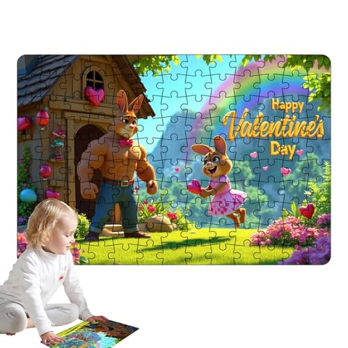 Duroecsain Kaninchen-Puzzle für Erwachsene, Kaninchen-Puzzle für | 130 x Puzzle in Form einer Hirnherausforderung Happy Valentine's Day | Tierpuzzle für Jungen, Mädchen und ab 6 Jahren von Duroecsain
