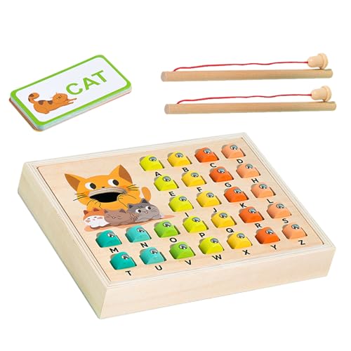 Duroecsain Magnetisches Angelspiel, Angelspiel für Kinder - Bildungshölzernalphabet Lernpuzzle Wort Rechtschreibbox,Eltern-Kind-Interaktion Kognitive Alphabetspiel für 3 4 5-jährige Kinder, Homeschool von Duroecsain