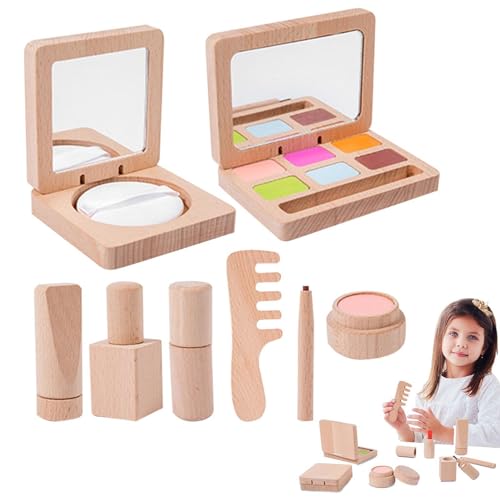Duroecsain Make-up-Spielzeug-Set aus Holz, Make-up-Set aus Holz für Schönheitssalon – Lippenstift, Nagellack, Grundierung, Augenbrauenstift, Anziehspielzeug für Mädchen Duroecsain Make-up-Spielzeug-Set aus Holz, Make-up-Set aus Holz für Schönheitssalon – Lippenstift, Nagellack, Grundierung, Augenbrauenstift, Anziehspielzeug für Mädchen von Duroecsain