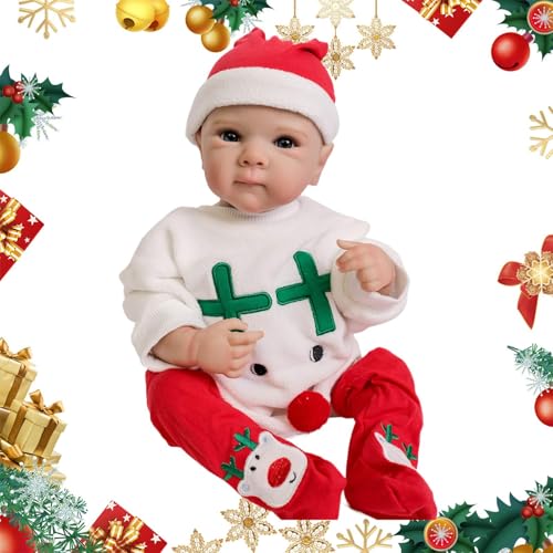Duroecsain Reborn für Kleinkinder, Simulation – niedlich aus dem echten Leben | Reborn für realistisches Weihnachtsthema von 48,4 cm (19 Zoll), Lernspielzeug für von Duroecsain