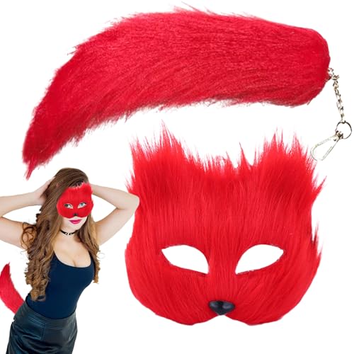 Duroecsain Tiermaskerade und Schwanz Set, Tier Cosplay Set für Mädchen | Cosplay Kostüm Set für Mädchen | Furry Outfit Animal Role Play, Halbe Gesichtsbedeckung von Duroecsain