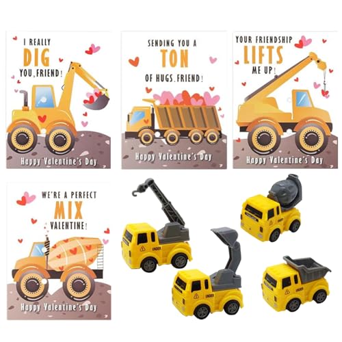 Valentinstagskarten für, Valentinstagskarten für die Klasse | Valentinstagskarten mit 4 Spielzeugfahrzeugen | Niedliche Vorschulfahrzeug-Spielzeugkarte für von Duroecsain