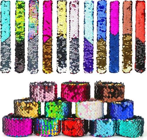 Dusenly 10 x Pailletten-Armbänder für Kinder, Partyzubehör, Schnapparmband, magisches Armband für Kinder, Mädchen, Jungen, Partyzubehör Dusenly 10 x Pailletten-Armbänder für Kinder, Partyzubehör, Schnapparmband, magisches Armband für Kinder, Mädchen, Jungen, Partyzubehör von Dusenly