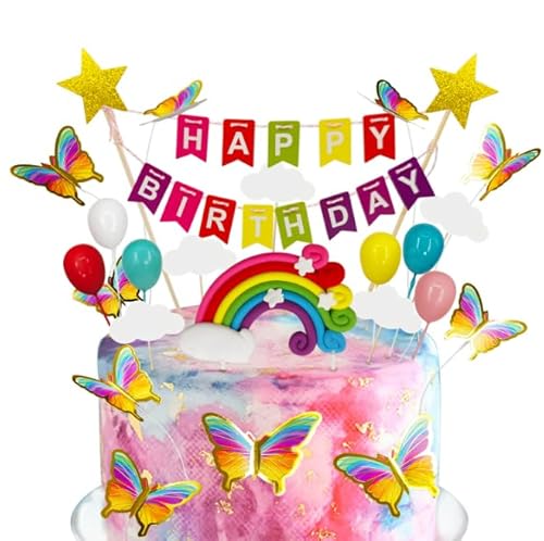 Dusenly 23-teiliges Schmetterlings-Geburtstags-Kuchenaufsatz-Set, "Happy Birthday", Banner, Aufsatz, bunte Regenbogenwolken, Ballon-Kuchenaufsätze für Geburtstagsparty-Dekoration Dusenly 23-teiliges Schmetterlings-Geburtstags-Kuchenaufsatz-Set, "Happy Birthday", Banner, Aufsatz, bunte Regenbogenwolken, Ballon-Kuchenaufsätze für Geburtstagsparty-Dekoration von Dusenly