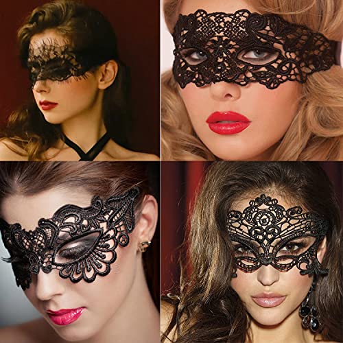Dusenly 4 Stück schwarze Spitzenmasken, venezianische Masken, Spitzenmasken für Party, Abend, Abschlussball, Ball, Junggesellinnenabschied, Kostüme, Zubehör Dusenly 4 Stück schwarze Spitzenmasken, venezianische Masken, Spitzenmasken für Party, Abend, Abschlussball, Ball, Junggesellinnenabschied, Kostüme, Zubehör von Dusenly