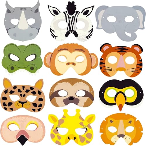 Dusenly Safari-Tiermasken für Kinder, Dschungel-Safari-Party, Papiermaske, Gastgeschenke für Waldtiere, Geburtstagsparty-Dekorationen, 12 Stück Dusenly Safari-Tiermasken für Kinder, Dschungel-Safari-Party, Papiermaske, Gastgeschenke für Waldtiere, Geburtstagsparty-Dekorationen, 12 Stück von Dusenly