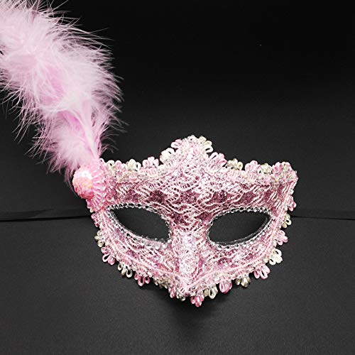Dusenly Venezianische Damenmaske, Ballmasken, Federdekoration für Halloween, Karneval, Fasching, Cosplay, Kostüm, Partyzubehör (Rosa) von Dusenly