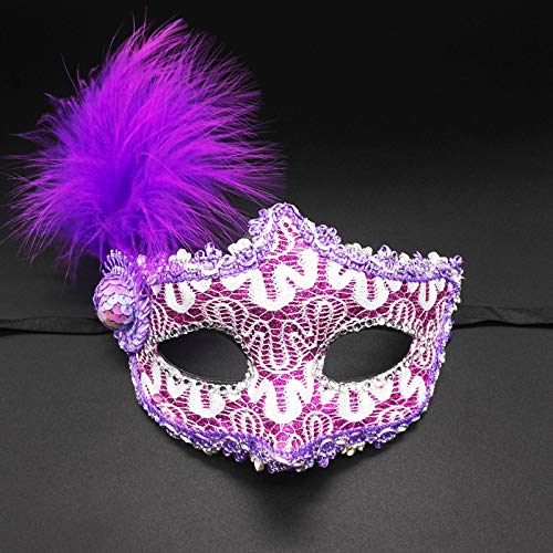 Dusenly Venezianische Damenmaske, Ballmasken, Federdekoration für Halloween, Karneval, Fasching, Cosplay, Kostüm, Partyzubehör (lila) von Dusenly