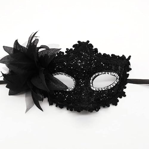 Dusenly Venezianische Gesichtsmaske für Damen, Blumendekoration, Mädchen, Maskerade, Masken für Halloween, Maskerade, Kostüm, Kostüm, Partyzubehör (schwarz) von Dusenly