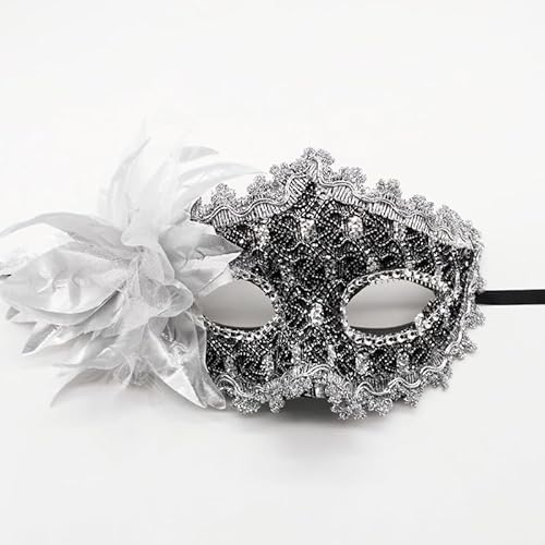 Dusenly Venezianische Gesichtsmaske für Damen, Blumendekoration, Mädchen, Maskerade, Masken für Halloween, Maskerade, Kostüm, Party, Gastgeschenke (Silberschwarz) von Dusenly