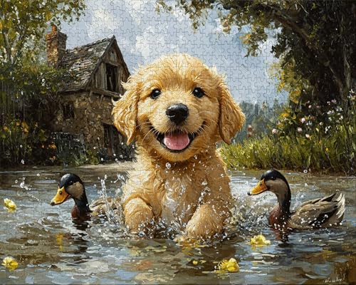 Puzzle 1314 Teile Erwachsene Warmes Zuhause 75x50cm Puzzles für Erwachsene Lernspiel Herausforderungsspielzeug 1314 Teilige Spiel Puzzlematte Ente, Hund Puzzlematte, Geschenk F-1 von Duuanxin