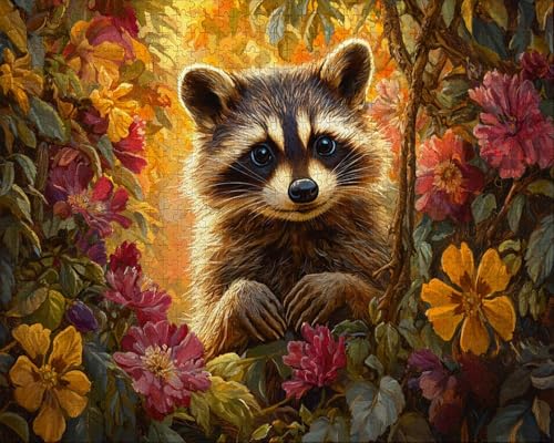 Puzzle 1314 Teile Erwachsene Warmes Zuhause 75x50cm Puzzles für Erwachsene Lernspiel Herausforderungsspielzeug 1314 Teilige Spiel Puzzlematte WaschbäR, Tier Puzzlematte, Geschenk C-5 von Duuanxin