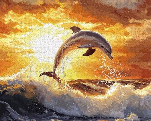 Puzzle 1314 Teile Erwachsene Zuhause 75x50cm Puzzles für Erwachsene Lernspiel Herausforderungsspielzeug 1314 Teilige Puzzlematte Sonnenaufgang, Delphin Puzzlematte, Geschenk C-9 von Duuanxin
