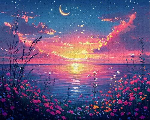 Puzzle 2000 Teile Erwachsene Warmes Zuhause 70.5x99.5cm für Erwachsene Herausforderungsspielzeug 2000 Teilige Spiel Puzzle MeeresoberfläChe, Sternenhimmel, Gift V-8 von Duuanxin