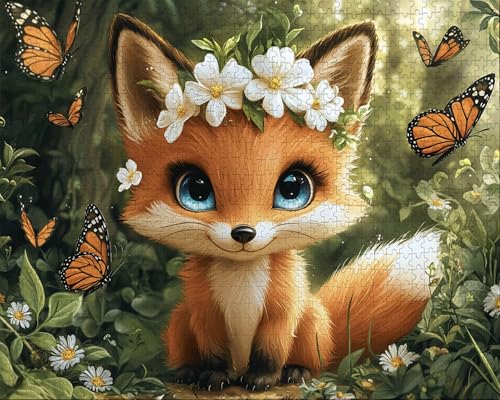 Puzzle 2000 Teile Erwachsene Zuhause 70.5x99.5cm Puzzles für Erwachsene Lernspiel Herausforderungsspielzeug 2000 Teilige Puzzlematte Fuchs, Schmetterling Puzzlematte, Geschenk D-7 von Duuanxin