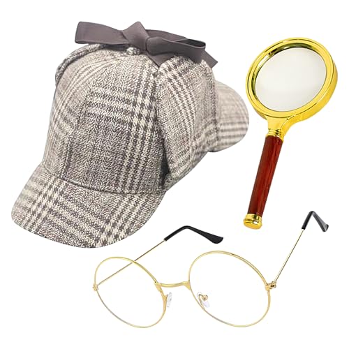 Duvcoywae Detektiv Kostümzubehör Set, Detektiv Cosplay Zubehör, Cosplay Kostüm Accessoires, Hut Brille Lupe für Damen Herren Mädchen Halloween Party Bühnenauftritt Duvcoywae Detektiv Kostümzubehör Set, Detektiv Cosplay Zubehör, Cosplay Kostüm Accessoires, Hut Brille Lupe für Damen Herren Mädchen Halloween Party Bühnenauftritt von Duvcoywae