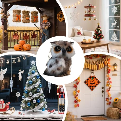 Duvcoywae Eulen Plüschtier,Plüschtiere Spielzeug - Hängbare realistische Eulenfigur mit Öse und lebendigem Augen-Design als Anhänger für Halloween Party Dekoration zum Aufhängen an Taschen Rucksäcken von Duvcoywae