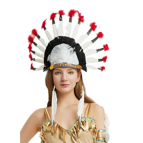 Duyeuau Buntes gefiedertes Haarband, Halloween-Kostüm, Zubehör, indisches Haarband, Festival, Feier, Bühnenauftritte, Kopfbedeckung Duyeuau Buntes gefiedertes Haarband, Halloween-Kostüm, Zubehör, indisches Haarband, Festival, Feier, Bühnenauftritte, Kopfbedeckung von Duyeuau