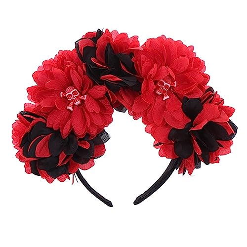 Duyeuau Fee Halloween Schädel Stirnband Handgemachte Blume Haarreifen Kostüm Kopfbedeckung Geburtstag Cosplay Kopfbedeckung Kostüm von Duyeuau