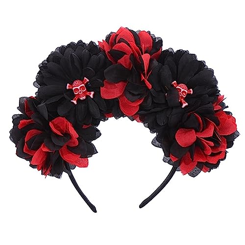 Duyeuau Fee Halloween Schädel Stirnband Handgemachte Blume Haarreifen Kostüm Kopfbedeckung Geburtstag Cosplay Kopfbedeckung Kostüm von Duyeuau