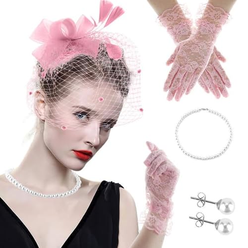 Duyeuau Flapper-Kostüm für Damen, Fascinator, Kopfbedeckung, Handschuhe, Kostüm-Set für Pferderennen, Hochzeit, Party, Teaparty, Rollenspiel-Zubehör Duyeuau Flapper-Kostüm für Damen, Fascinator, Kopfbedeckung, Handschuhe, Kostüm-Set für Pferderennen, Hochzeit, Party, Teaparty, Rollenspiel-Zubehör von Duyeuau