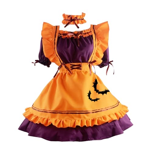 Duyeuau Halloween-Kostüm, Fledermaus, Kürbis, Dienstmädchen, Cosplay, Retro, japanische Puffärmel, Kleid, Rolle für Spiel-Outfits, Uniform für Frauen Duyeuau Halloween-Kostüm, Fledermaus, Kürbis, Dienstmädchen, Cosplay, Retro, japanische Puffärmel, Kleid, Rolle für Spiel-Outfits, Uniform für Frauen von Duyeuau