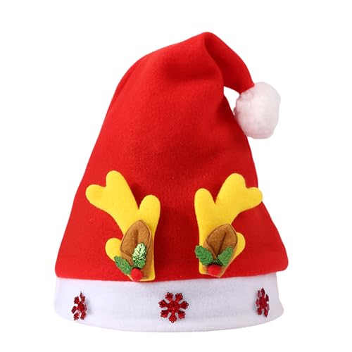 Duyeuau Weiche und bequeme Weihnachtsmütze, Geweih und Schneeflocke, Weihnachtsmannmütze, für Erwachsene und Kinder, Ornament, Party-Dekoration von Duyeuau