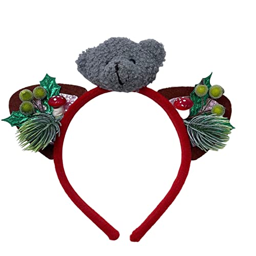 Duyeuau Weihnachts-Haarband, Weihnachtsbär Stirnband, Weihnachts-Haarreif mit Tannennadel, Tannenzapfen, Weihnachtsfeier-Kopfbedeckung von Duyeuau