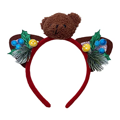 Duyeuau Weihnachts-Haarband, Weihnachtsbär Stirnband, Weihnachts-Haarreif mit Tannennadel, Tannenzapfen, Weihnachtsfeier-Kopfbedeckung von Duyeuau