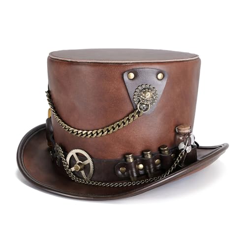 Duyeuau Zylinderhut aus PU-Leder für Bühnenauftritte und modische Partykleidung, Cosplay-Kostüm, Hut für verschiedene Kopfformen Duyeuau Zylinderhut aus PU-Leder für Bühnenauftritte und modische Partykleidung, Cosplay-Kostüm, Hut für verschiedene Kopfformen von Duyeuau