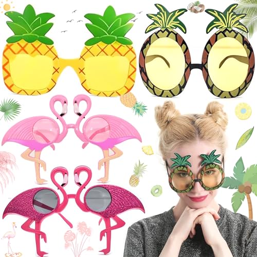 Duyteop 4 Paar Hawaiian Tropical Sonnenbrille, Lustige Brille Requisiten, Partybrille Ananas, Party Photo Requisiten mit Flamingo, Beach Pool Party Sonnenbrille, Für Kostüm Accessoires, Karneval von Duyteop