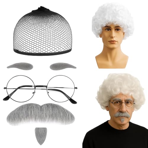 6 Stück Opa Kostüm Set, Graue Perücke für Alten Mann, Perücke Mann, Halloween Kostüm Männer, Opa Kostüm für Kostüm und Cosplay, ideal für Halloween, Karneval, Weihnachten und Partys 6 Stück Opa Kostüm Set, Graue Perücke für Alten Mann, Perücke Mann, Halloween Kostüm Männer, Opa Kostüm für Kostüm und Cosplay, ideal für Halloween, Karneval, Weihnachten und Partys von DvBCNMe