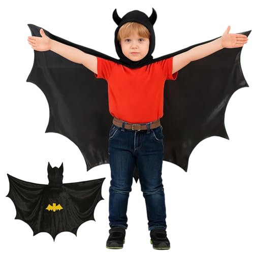 DvBCNMe Fledermaus Kostüm Kinder, Faschingskostüme Kinder Jungen und Mädchen, Fledermaus Umhang, für Karneval, Halloween und Rollenspiele, geeignet für Jungen und Mädchen von von DvBCNMe