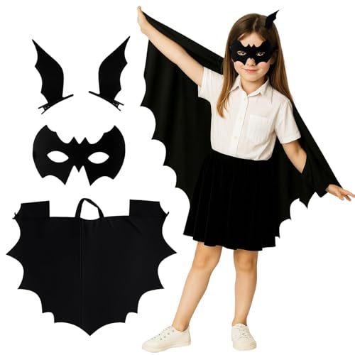 DvBCNMe Fledermaus Umhang, Fledermaus Kostüm Kinder, Halloween Fledermausflügel Kinder, Cape mit Maske von DvBCNMe