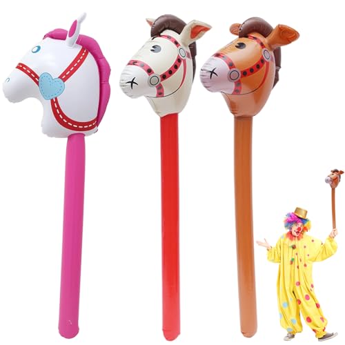 DvBCNMe Hobby Horsing, 3 Stück Aufblasbare Pferdekopf-Stäbe, Kreatives Spielzeug Für Kinder, Thematische Partys, Indoor- Und Outdoor-Aktivitäten, 95 cm Länge von DvBCNMe