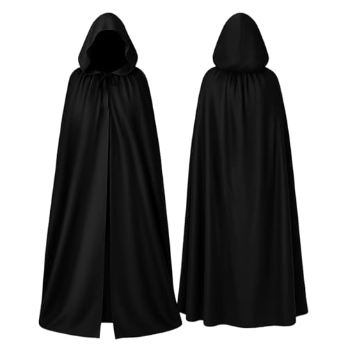 DvBCNMe Schwarzer Umhang, 140cm Vampir Umhang Mit Kapuze, Mittelalter Umhang Für Halloween Party, Cosplay Events, Gothic Theme Gatherings DvBCNMe Schwarzer Umhang, 140cm Vampir Umhang Mit Kapuze, Mittelalter Umhang Für Halloween Party, Cosplay Events, Gothic Theme Gatherings von DvBCNMe