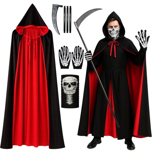 DvBCNMe Halloween Kostüm Herren, Sensenmann Kostüm Set mit Umhang, Sense, Maske und Handschuhen, Gruseliges Kostüm für Erwachsene, Halloween Party, Karneval, Cosplay DvBCNMe Halloween Kostüm Herren, Sensenmann Kostüm Set mit Umhang, Sense, Maske und Handschuhen, Gruseliges Kostüm für Erwachsene, Halloween Party, Karneval, Cosplay von DvBCNMe